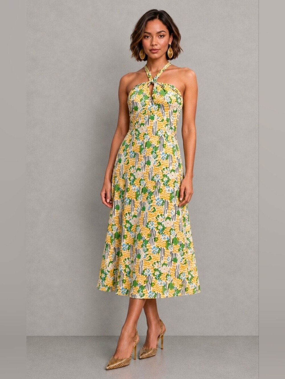 ZARA floral halter maxi dress size Small NEW